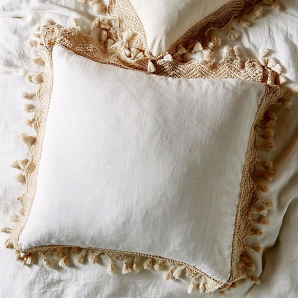 Anthropologie Tasseled Linen Euro Sham - Picture 2 of 5